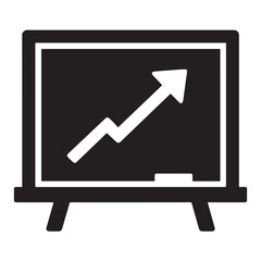 Analytics presentation board icon. growing chart black illustration on white background..eps  Presentation Charts Display Board Showing Growth, Increase, Business Success Diagram, Graph Report, Vector