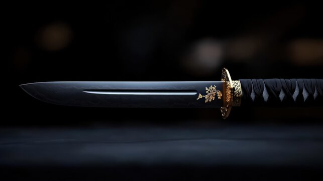 Serene sharpness black tanto blade with golden accents symbolizing legacy and skill