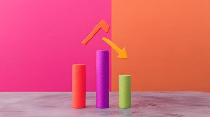 Colorful Cylinders with Up and Down Arrows Business Growth Chart