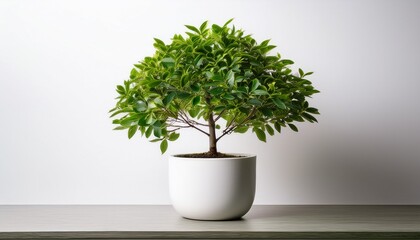 Obraz premium lush green tree in white pot on white background