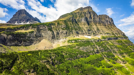 Scenic Mountains Range View from Highline Trail in Glacier National Park