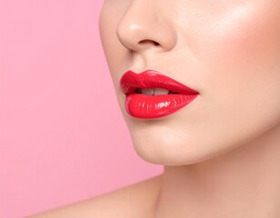Fototapeta premium Close-up woman's lips with red lipstick