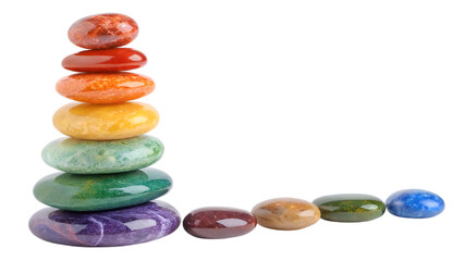 tower of colorful stones , stack of colorful stones, pyramid of coloring stones isolated on transparent background