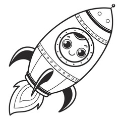 Cute cartoon rocket ship with a happy face