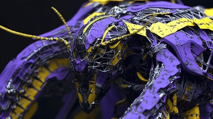 Abstract Biomechanical Insect Robot Purple Yellow Design