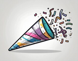A vibrant, multicolored party popper design explodes with confetti, showcasing a dynamic and festive graphic representation.