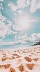 Serene Beach Scene, Sunny Sky, Calm Ocean, Sandy Shore