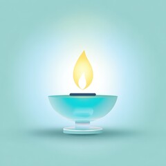 A stylized illustration of a glowing candle flame in a glass bowl, emanating light.