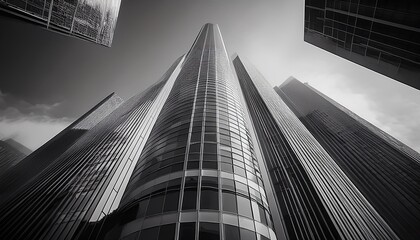 Fototapeta premium low angle view of a skyscraper in a monochrome mode skyscraper city building skyscraper downtown business architecture cityscape