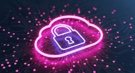 Glowing cloud padlock over circuitboard