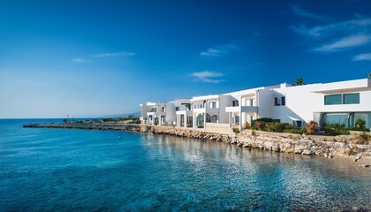 Fototapeta premium white buildings on a coast near paphos cyprus ocean front property ocean property house home beach real estate