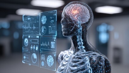 3D model of a human body with superimposed diagnostic data