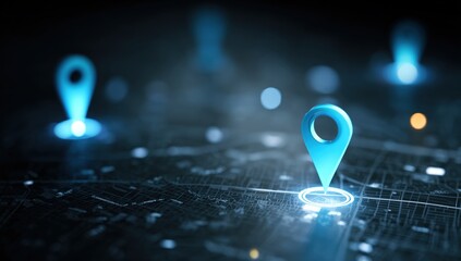 Abstract digital map with glowing location markers