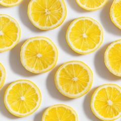 Obraz premium Fresh Lemon Slices Pattern on White Background