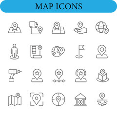 Collection of hand drawn map icons and location symbols