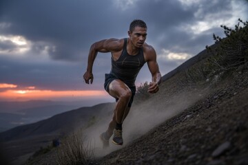 athlete sprinter running track night full moon speed strength determination sports