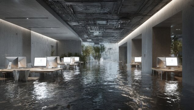 Flooded office interior