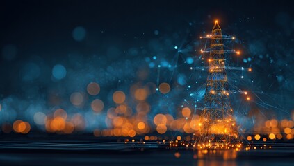 Fototapeta premium Abstract digital oil rig on dark background