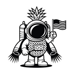 Astronaut with Pineapple Head and Jetpack Holding American Flag space exploration