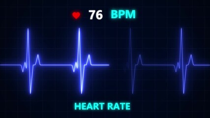 Heart Rate Monitor Animation with ECG Pulse Line and 80 BPM Display on Dark Background , Looping animation of a digital HUD interface displaying real-time heart rate. - Powered by Adobe
