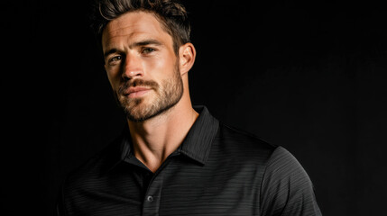 Obraz premium Professional male portrait of confident, handsome man with stylish grooming and fashionable casual attire in modern studio setting for commercial use