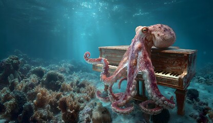 Octopus playing piano underwater stock photo marine life sea ocean creature