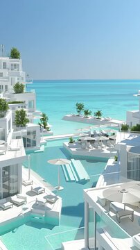Ultra-Realistic Mediterranean White Resort by the Sea