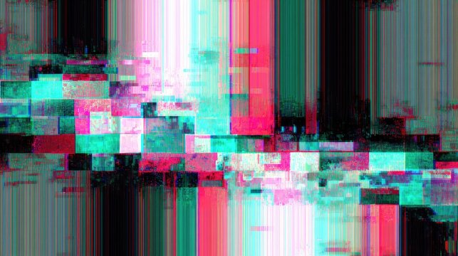 Distorted digital display with vibrant glitch effects