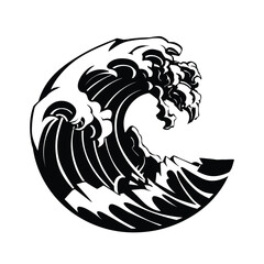 Powerful Ocean Wave Illustration with Cresting Water and Foam Details, a Dynamic Graphic Representation of Nature's Force and Movement