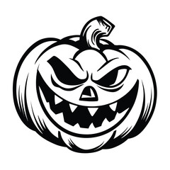 Spooky Halloween Pumpkin Illustration with Evil Grin