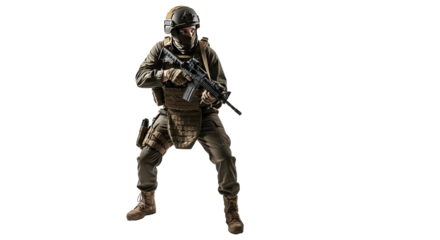 Armed Soldier Isolated on Black Background