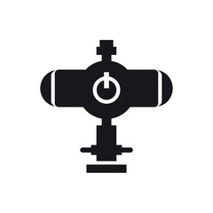 Industrial control panel icon depicting a stylized vintage mechanism with a central power switch, representing activation, operation, and automation technology