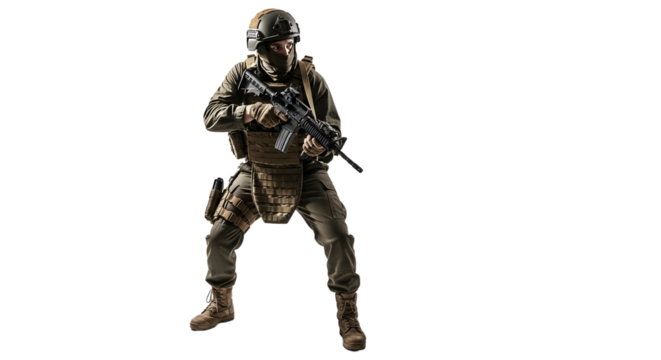 Armed Soldier Isolated on Black Background