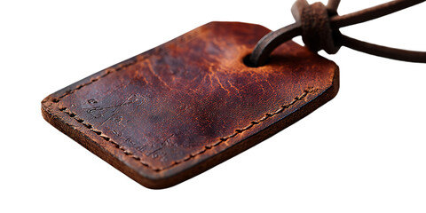 Vintage leather luggage tag, close up