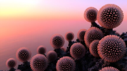Microscopic Virus Cluster Abstract Art Pink Sunset
