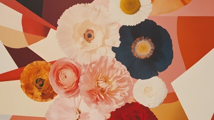 Vibrant Floral Collage with Geometric Shapes