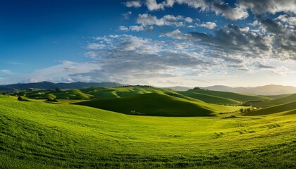Obraz premium breathtaking scenery of rolling green hills under a serene sky ideal for nature lovers and landscape enthusiasts
