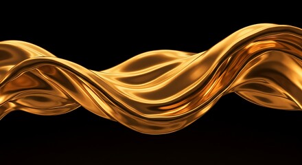 Abstract luxurious golden wave on a black background, a dynamic fluid stream of liquid metal or silk fabric for a modern design