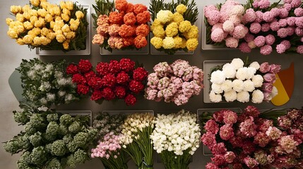 Vibrant Floral Arrangements Top View Diverse Flower Collection