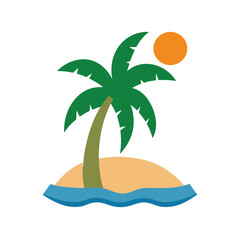 Palm tree colour icon with sun