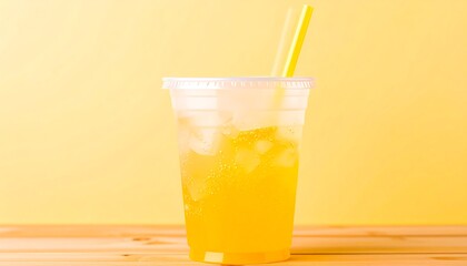 Iced yellow drink in plastic cup