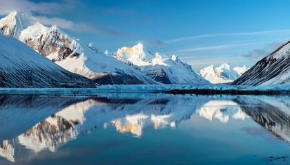 Fototapeta premium snow blanketed alaskan peaks reflected on still glass like glacial pond