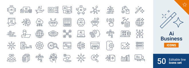 Obraz na płótnie Canvas Ai icons Pixel perfect. Computer, technology, brain, ... 