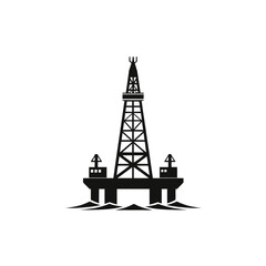 Silhouette of an oil and gas exploration derrick platform for offshore drilling, isolated on a white background