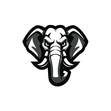 Vector illustration of a fierce elephant head mascot with large tusks. An angry mammoth symbol, perfect for a sports or gaming team emblem design