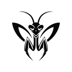 Striking Mantis Insect Graphic Illustration in Bold Black and White