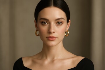 Sophisticated AI-generated portrait of elegant woman with flawless digital beauty and modern styling