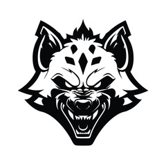 Fierce and powerful wolf head emblem, a striking black and white illustration symbolizing strength, leadership, and untamed spirit, perfect for dynamic branding projects