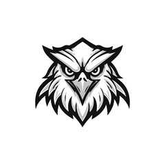Intense Owl Mascot Head in Black and White A Symbol of Wisdom and Strength