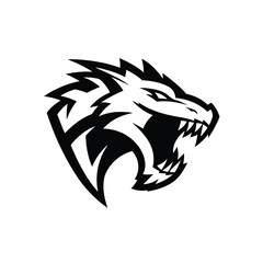 Fearsome Dragon Head Logo Fierce, Stylized Illustration
